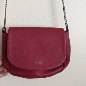 Lipault maroon cross body faux leather bag with chain handle